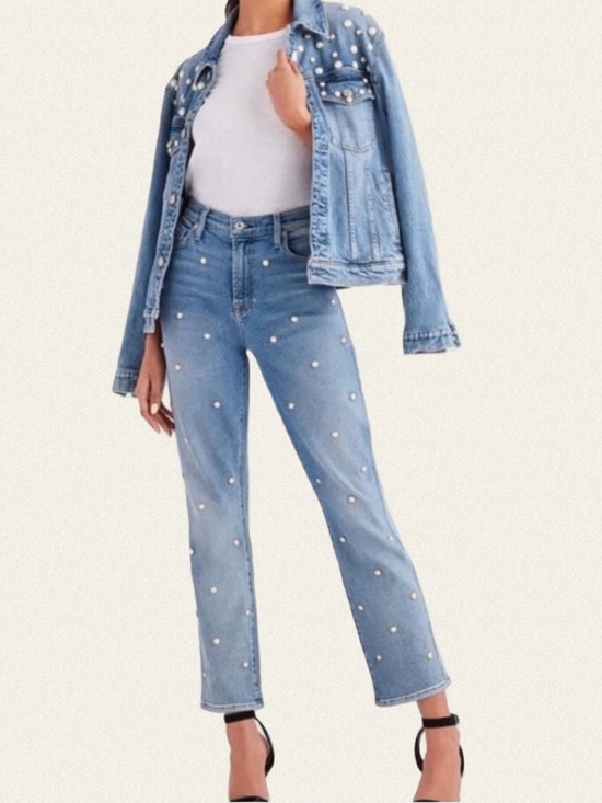 7 For All Mankind Denim - 7 For All Mankind Edie Embellished Crop Straight Jean